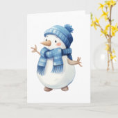 Carte Bonhomme de neige à l'aquarelle mignon avec écharp (Fleur jaune)
