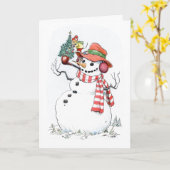 Carte Bonhomme de neige arbre de Noël (Fleur jaune)