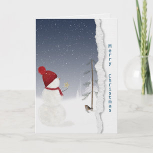 Carte bonhomme de neige avec étoile dorée