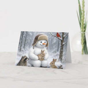 Carte Bonhomme de neige de Noël dans les bois d'hiver av