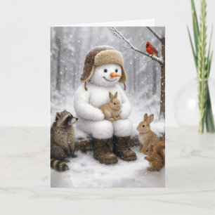 Carte Bonhomme de neige de Noël dans les bois d'hiver av