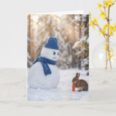 Carte Bonhomme de neige de Noël faisant la moue à un lap (Fleur jaune)