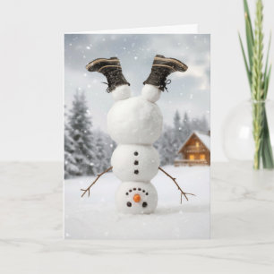 Carte Bonhomme de neige de Noël faisant un tête-à-queue