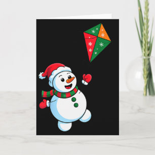 Carte Bonhomme de neige de Noël volant un cerf-volant dr