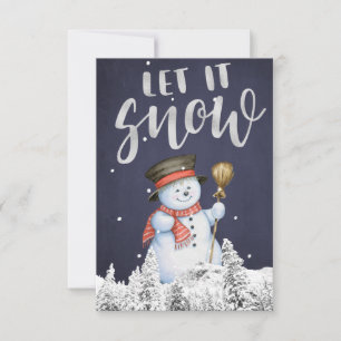Carte Bonhomme de neige drôle   Typographie argentée Let