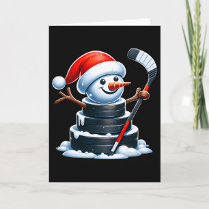 Carte Bonhomme de neige en palet de hockey sur glace de 