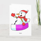 Carte Bonhomme de neige en snowboardeur avec Sonowboard. (Dos)