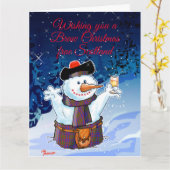 Carte Bonhomme de neige festif écossais (Fleur jaune)