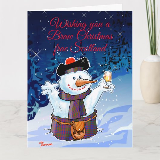 Carte Bonhomme de neige festif écossais (Devant)