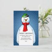Carte Bonhomme de neige joyeux et heureux (Debout devant)