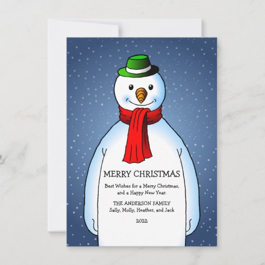 Carte Bonhomme de neige joyeux et heureux (Devant)