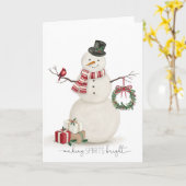 Carte Bonhomme de neige moderne vintage de vacances (Fleur jaune)