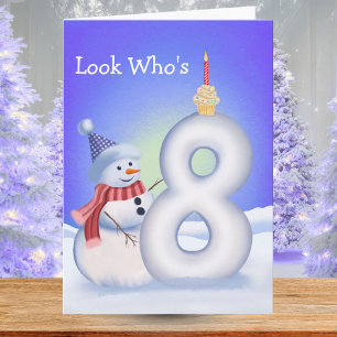 Carte Bonhomme de neige pour un 8e anniversaire avec un
