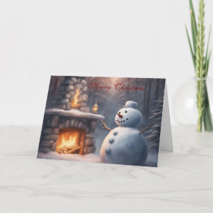 Carte Bonhomme de neige près d'une cheminée extérieure N