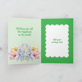 Carte Bonjour 21 anniversaire nom 2 photo floral vert (Intérieur)