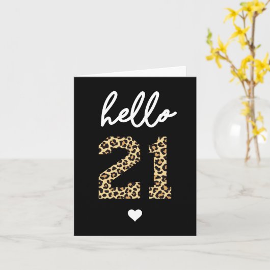 Carte Bonjour 21 | Impression de léopard mignon pour 21  (Fleur jaune)