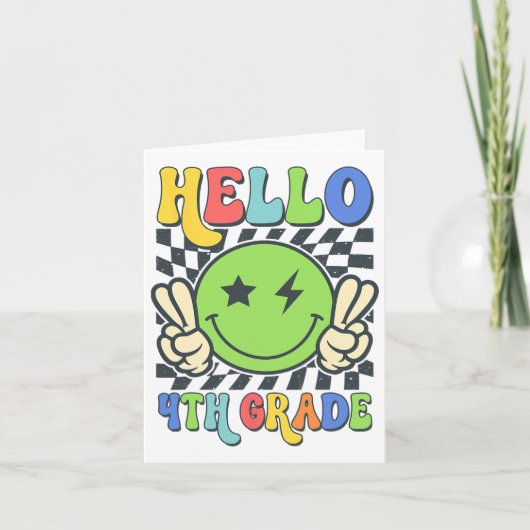 Carte Bonjour 4e année Vibes Groovy Sourire Visage Retou (Devant)