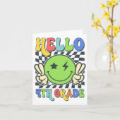 Carte Bonjour 4e année Vibes Groovy Sourire Visage Retou (Fleur jaune)