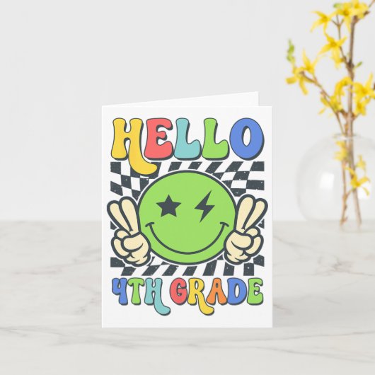 Carte Bonjour 4e année Vibes Groovy Sourire Visage Retou (Fleur jaune)