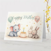 Carte Bonjour à tous avec des amis animaux (Fleur jaune)