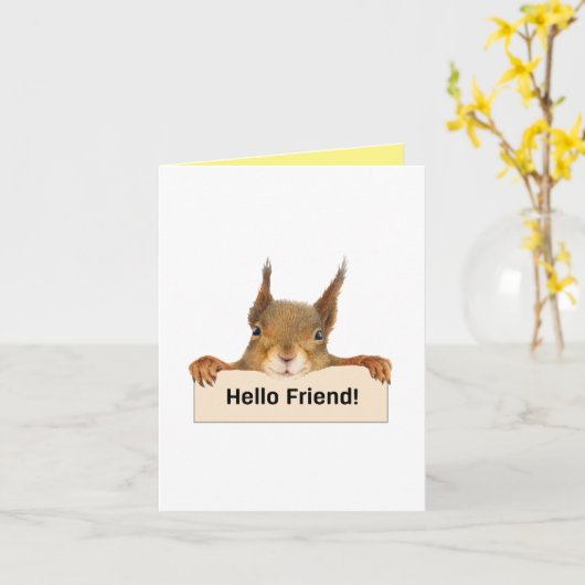 Carte Bonjour ami Funny Squirrel Custom Texte intérieur (Fleur jaune)