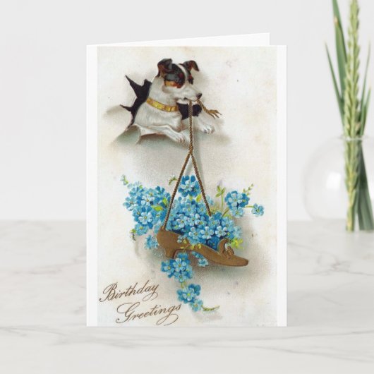Carte Bonjour Anniversaire Chien mignon et Chaussure Vin (Devant)
