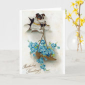 Carte Bonjour Anniversaire Chien mignon et Chaussure Vin (Fleur jaune)