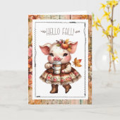 Carte Bonjour Automne Adorable Cochon de Ferme (Fleur jaune)