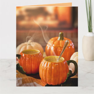 CARTE BONJOUR AUTOMNE CAFÉ ÉPICES CITROUILLE