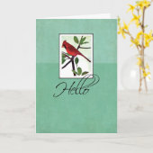 Carte Bonjour avec Red Cardinal Bird sur Branche (Fleur jaune)