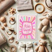 Carte Bonjour bébé fille mignonne rose moderne Whimsical