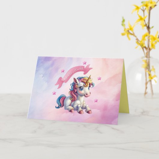 Carte Bonjour Bébé Licorne Conception (Fleur jaune)