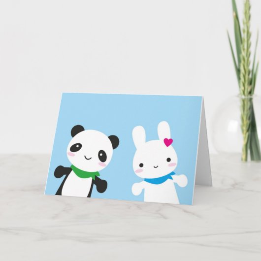 Carte Bonjour Bunny et Panda (Devant)