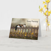 Carte Bonjour calico kitty (Fleur jaune)