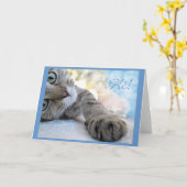 Carte Bonjour, Chat Cute Floor Humour animal (Fleur jaune)