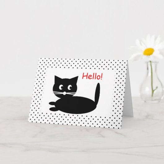 Carte Bonjour Chat noir (Petite plante)