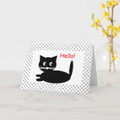 Carte Bonjour Chat noir (Fleur jaune)