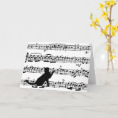 Carte Bonjour chat noir sur la musique (Fleur jaune)