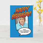 Carte BONJOUR D'ANNIVERSAIRE Bande dessinée Pop Art Phot (Fleur jaune)