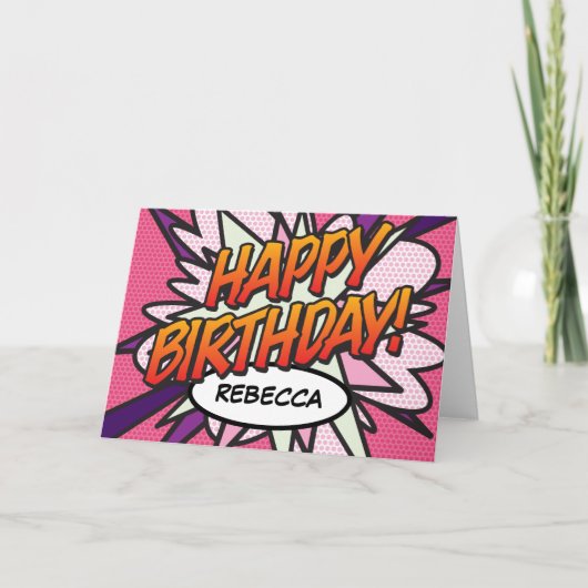 Carte BONJOUR D'ANNIVERSAIRE BD Pop Art Rose (Devant)