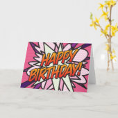 Carte BONJOUR D'ANNIVERSAIRE BD Pop Art Rose (Fleur jaune)