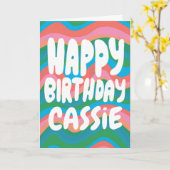 Carte BONJOUR D'ANNIVERSAIRE Colorée Rose Vert rayures P (Fleur jaune)