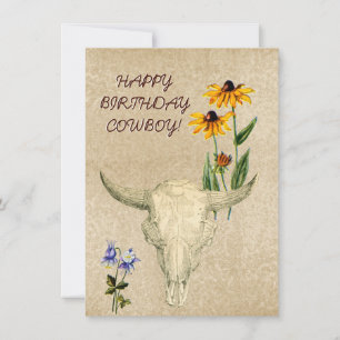 CARTE BONJOUR D'ANNIVERSAIRE COWBOY OLD WEST SKULL CARD