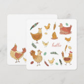 Carte Bonjour Drôle Hen Pun mignon Poulets de ferme (Devant / Derrière)