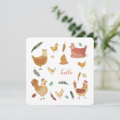 Carte Bonjour Drôle Hen Pun mignon Poulets de ferme (Debout devant)