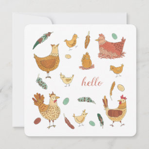 Carte Bonjour Drôle Hen Pun mignon Poulets de ferme