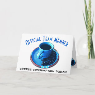 Carte Bonjour Équipe Café avec Tasse Bleue et Sous-tasse