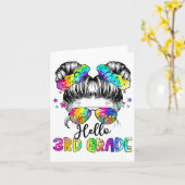 Carte Bonjour Fille de 3e année avec chignon ébouriffé R (Fleur jaune)