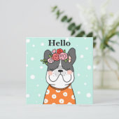 Carte Bonjour Français Bulldog Greeting Card (Debout devant)