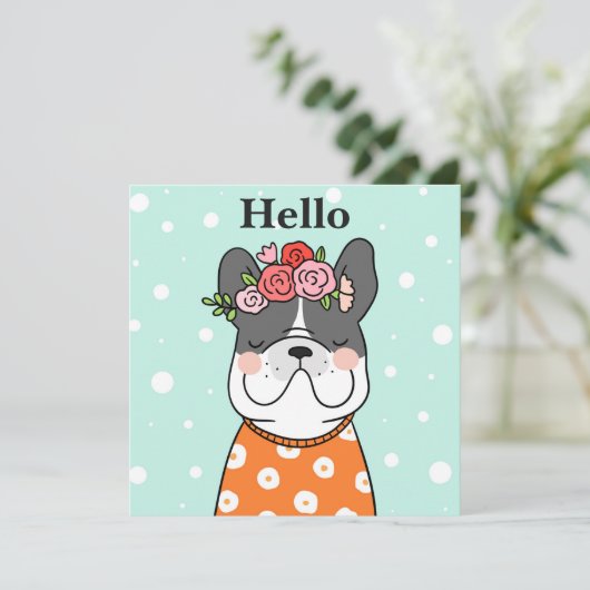 Carte Bonjour Français Bulldog Greeting Card (Debout devant)